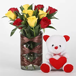 Red & Yellow Roses Vase to Rajahmundry